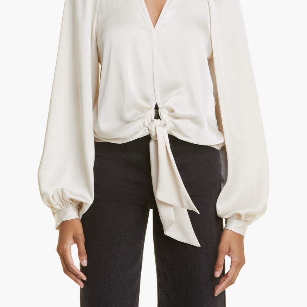 Elegant Cream Tie-Front Blouse
